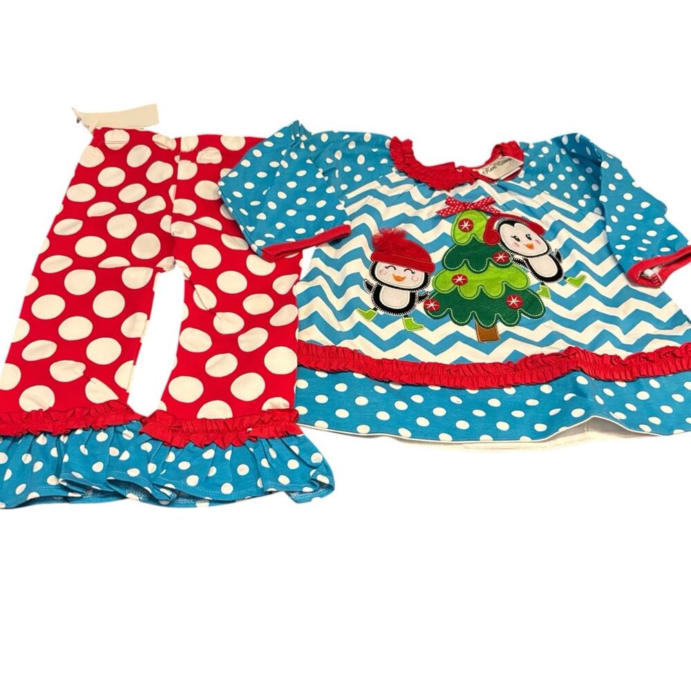 NWT Rare Editions Girls Christmas Penguin Tree Outfit 2T
